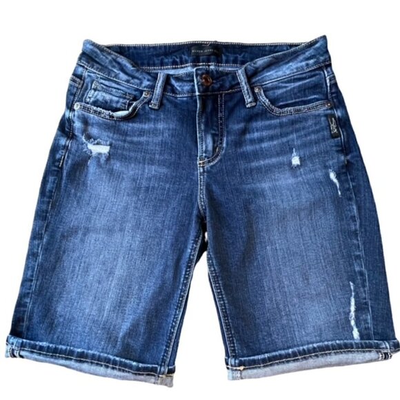 SILVER JEANS Suki Distressed Stretch Bermuda Jean Shorts - Size 26 - Picture 2 of 7